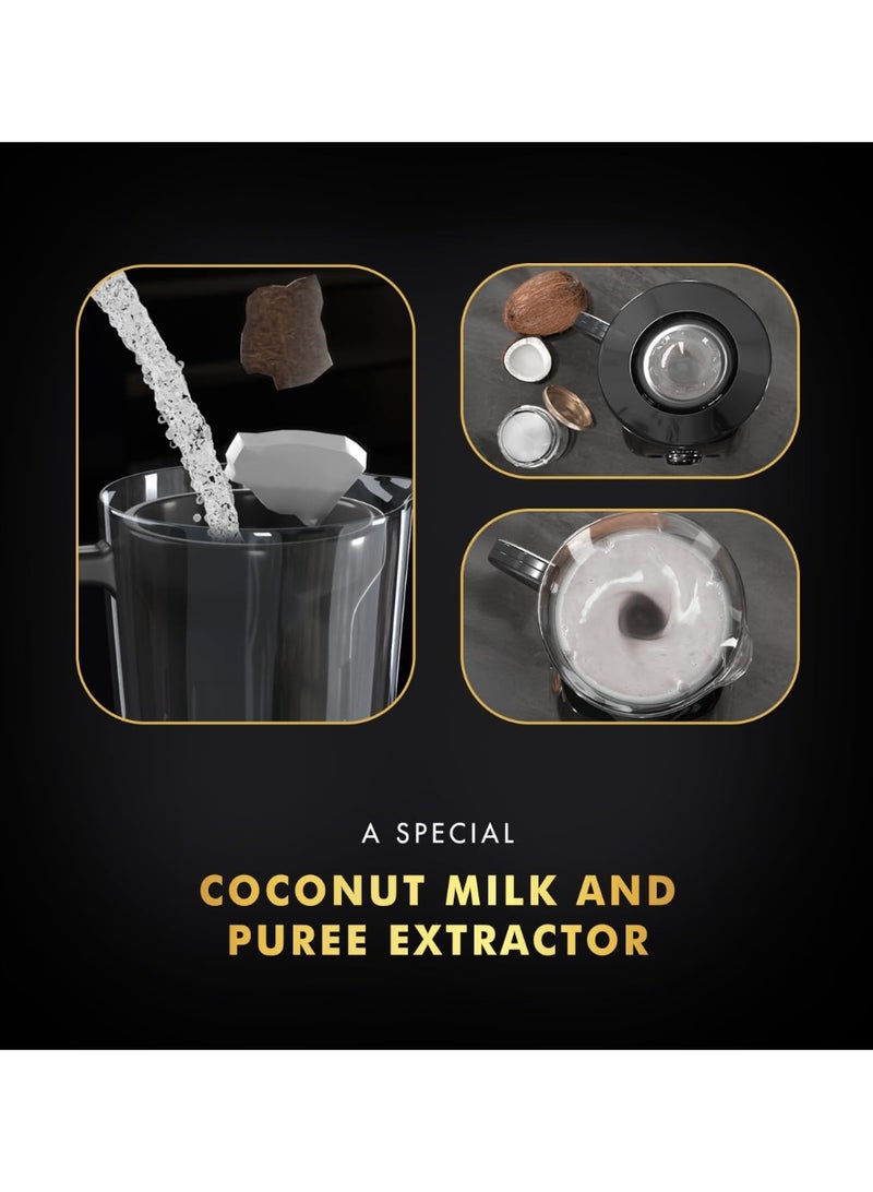 سوجاتا Sujata MG03 Mixer Grinder|1000 Watts Double Ball Bearing Motor|24000 RPM|Non-Stop 90 Mins Running|4 Jars including 1750ml Blender with Coconut Milk Extractor, 1500ml, 1000ml, 500ml Jar| (Black) - Image 2